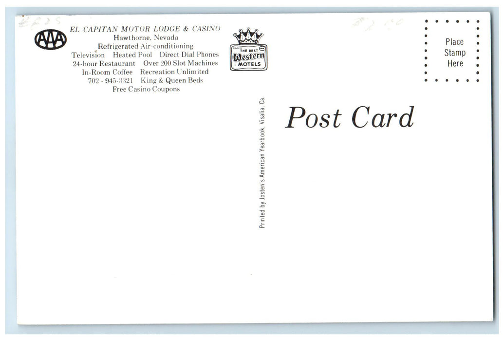 c1960's El Captain Motor Lodge & Casino Pool Scene Hawthorne Nevada NV Postcard