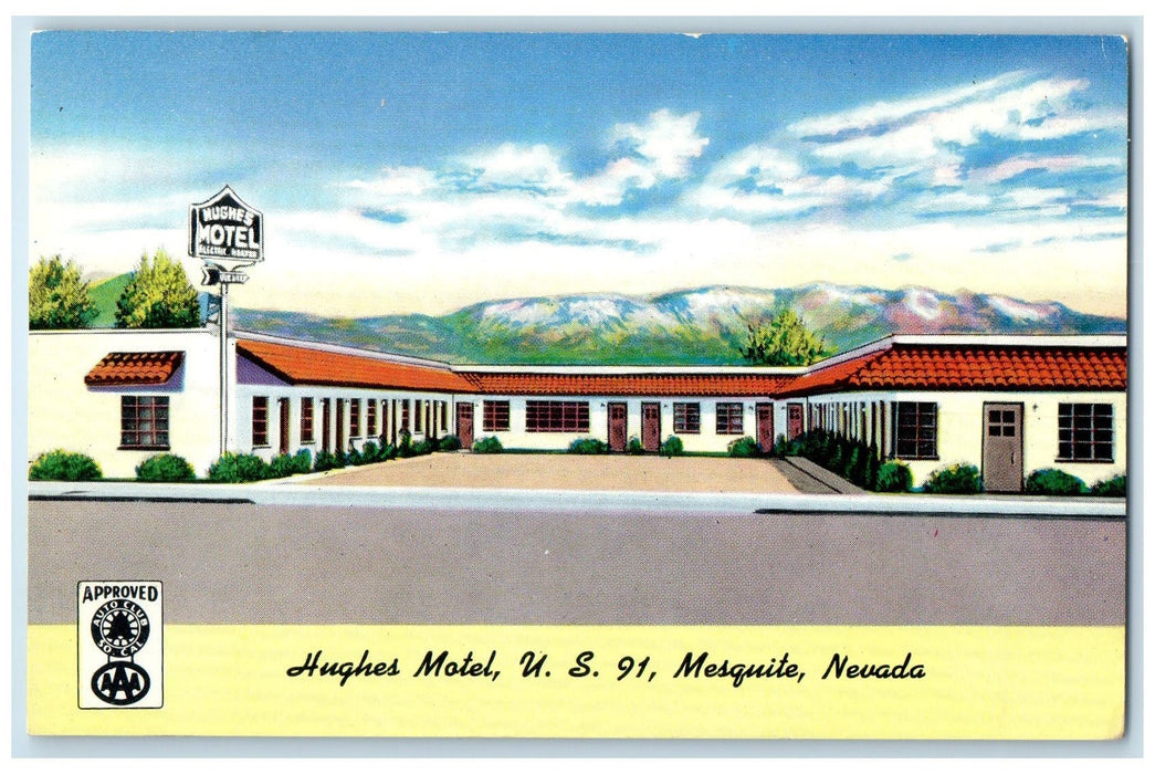 c1940s Hughes Motel Exterior Roadside Mesquite Nevada NV Unposted Trees Postcard