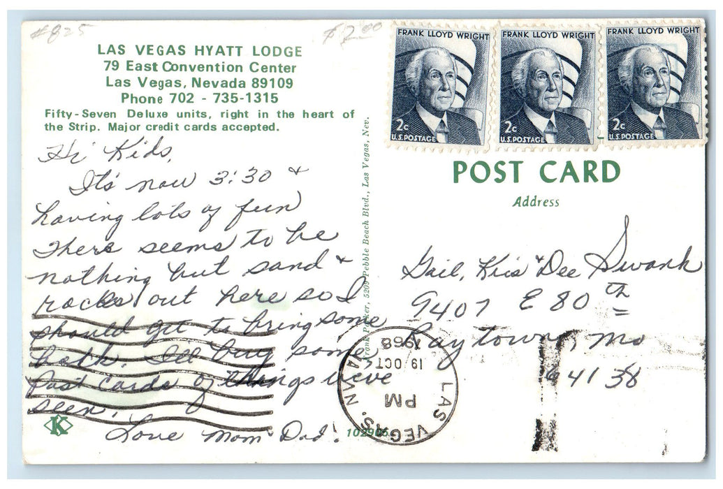 1968 Las Vegas Hyatt Lodge Signage Las Vegas Nevada NV Posted Stardust Postcard