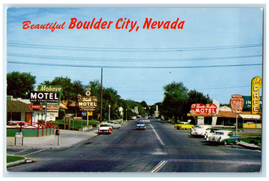 c1960's Motels Scene Of Beautiful Boulder City Nevada NV Unposted Cars Postcard