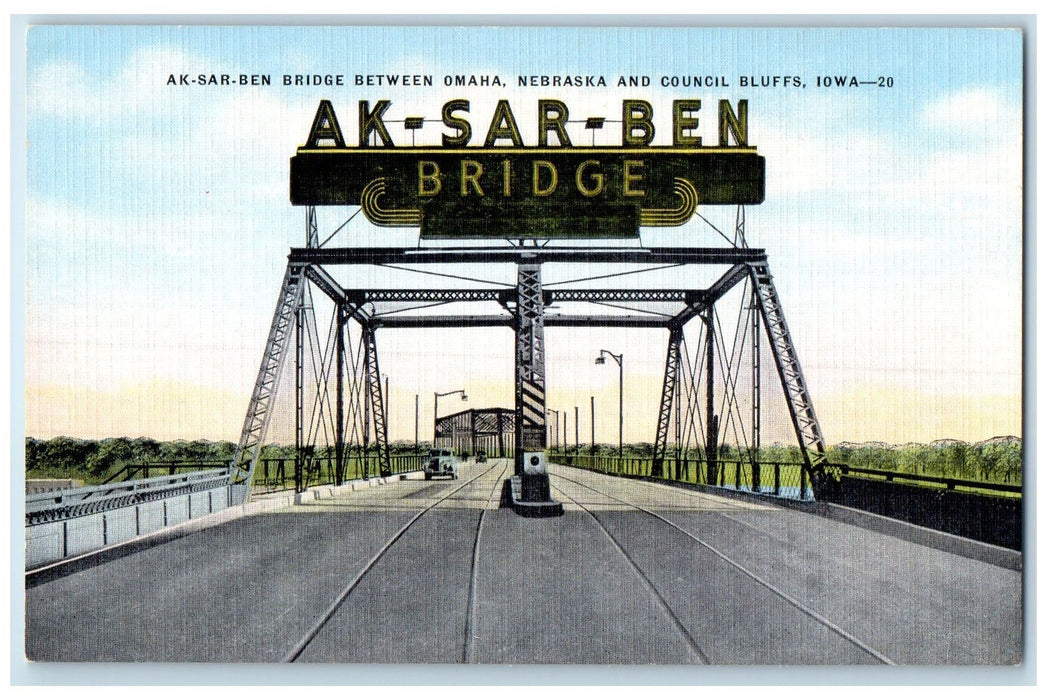 c1940's Ak-Sar-Ben Bridge Between Nebraska And Iowa Omaha Nebraska NE Postcard