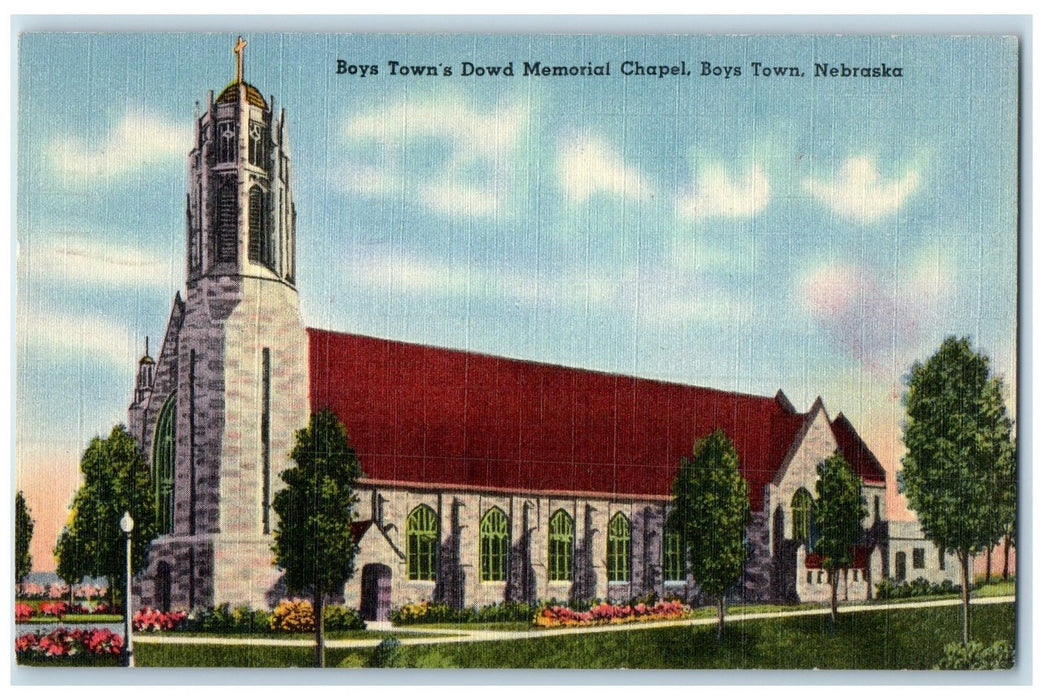 1954 Boy's Town Dowd Memorial Chapel Boys Town Nebraska NE Posted Trees Postcard