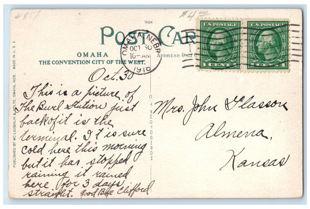 1918 Burlington Station Train Locomotor Omaha Nebraska NE Posted People Postcard