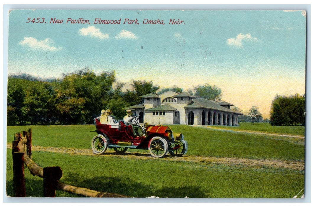 1911 New Pavilion Elmwood Park Omaha Nebraska NE Posted Vintage Car Postcard