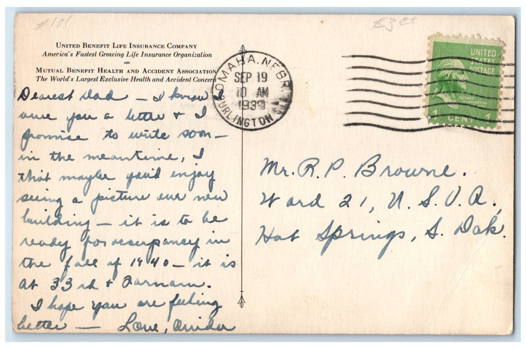 1939 United Benefit Life Insurance Company Exterior Omaha Nebraska NE Postcard