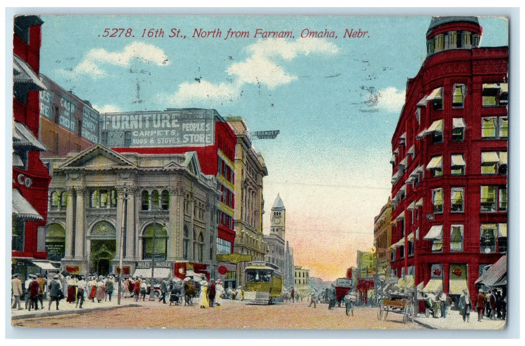 1911 16th Street North From Farnam Downtown Omaha Nebraska NE People Postcard