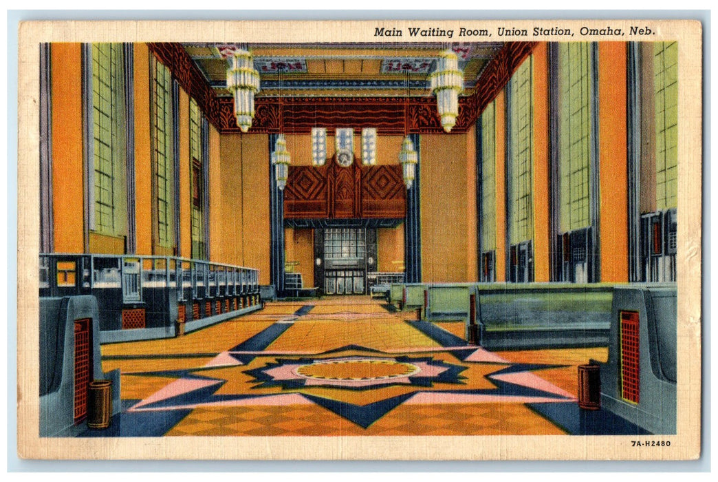1932 Main Waiting Room Union Station Interior Omaha Nebraska NE Posted Postcard