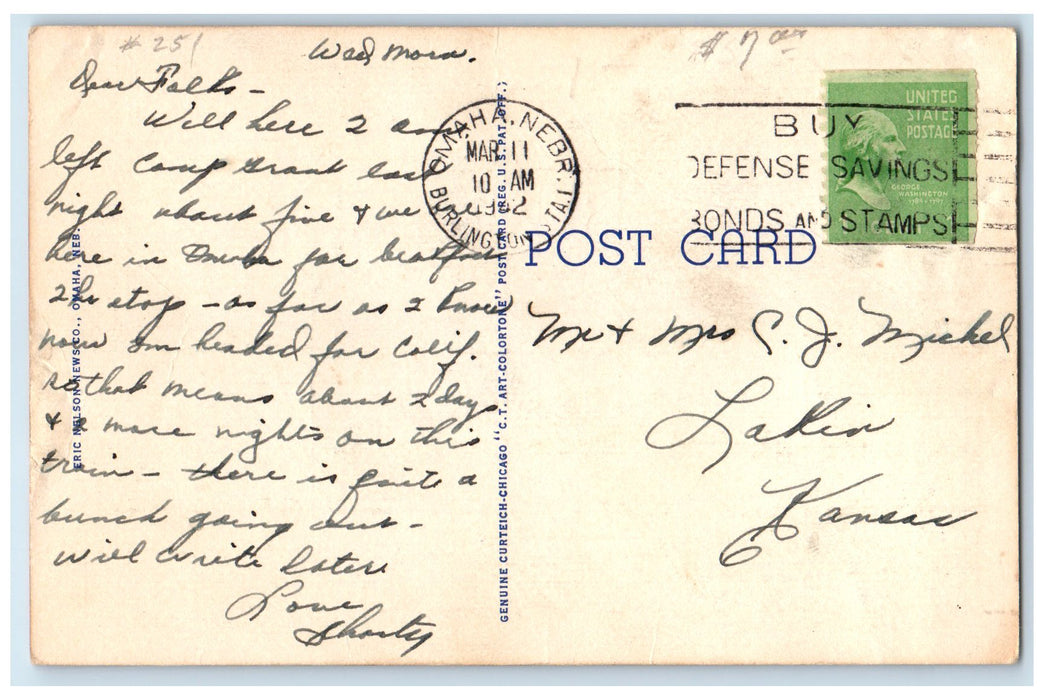 1932 Main Waiting Room Union Station Interior Omaha Nebraska NE Posted Postcard