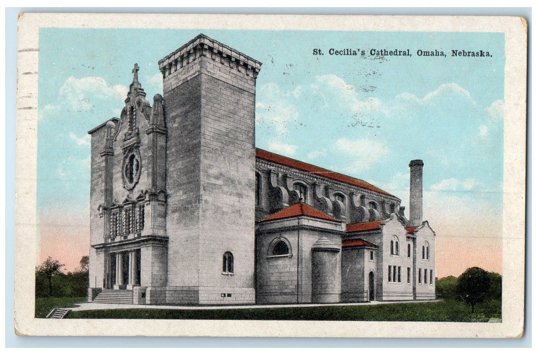 1920 St. Cecilia Cathedral Exterior Roadside Omaha Nebraska NE Posted Postcard