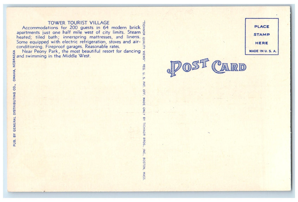 c1940s Tower Tourist Village And Dodge St. Omaha Nebraska NE Unposted Postcard