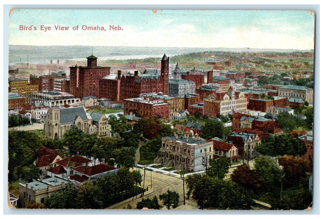 c1910s Bird's Eye View Of Omaha Houses & Buildings Nebraska NE Unposted Postcard