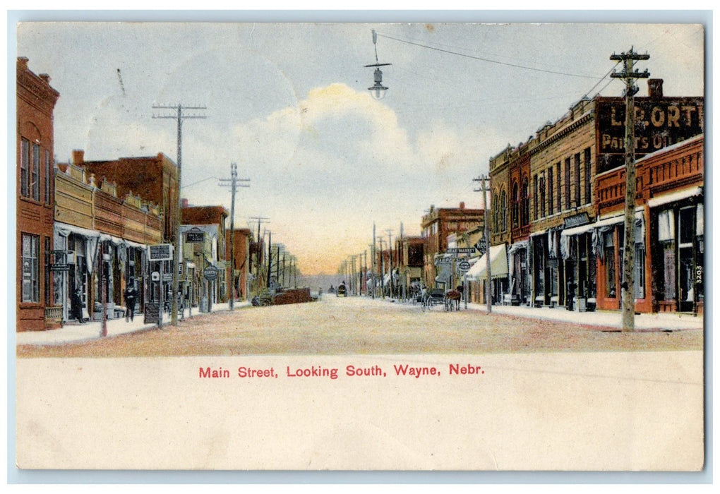 1908 Main Street Looking South Downtown Wayne Nebraska NE Posted Shops Postcard
