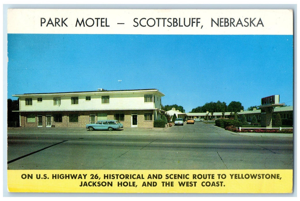 1959 Park Motel Exterior Roadside Scottsbluff Nebraska NE Posted Cars Postcard