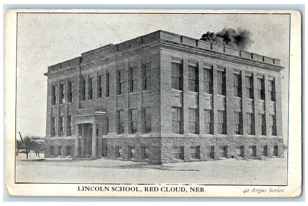 1943 Lincoln School Exterior Roadside Red Cloud Nebraska NE Posted Tree Postcard