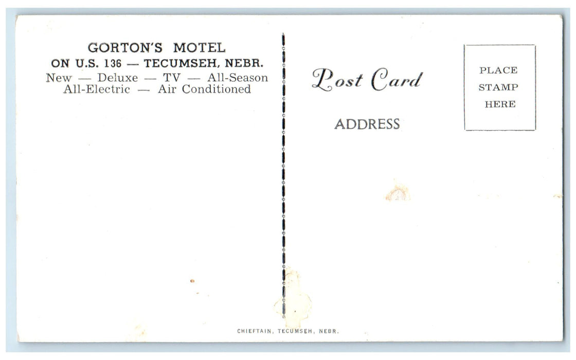c1960s Gorton's Motel Exterior Roadside Tecumseh Nebraska NE Unposted Postcard