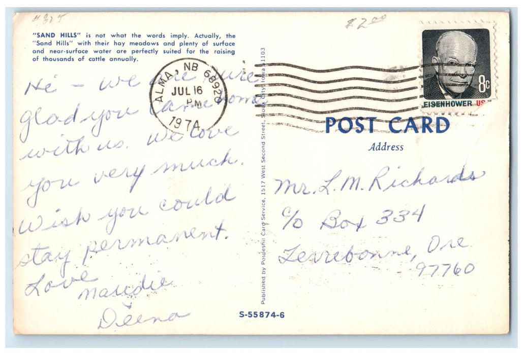 1974 Nebraska Sand Hills Cattle Water Wind Mill Cows Nebraska NE Posted Postcard
