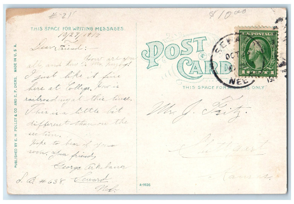 1914 Main Building Lutheran College Exterior Seward Nebraska NE Posted Postcard