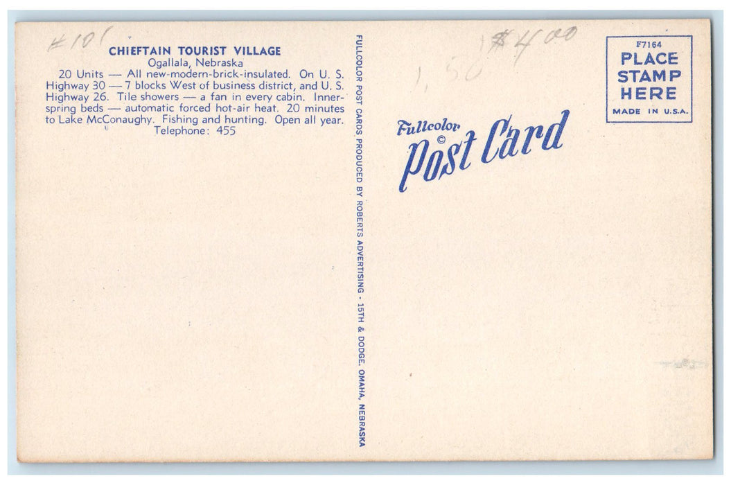 c1940s Chieftain Tourist Village Exterior Roadside Ogallala Nebraska NE Postcard