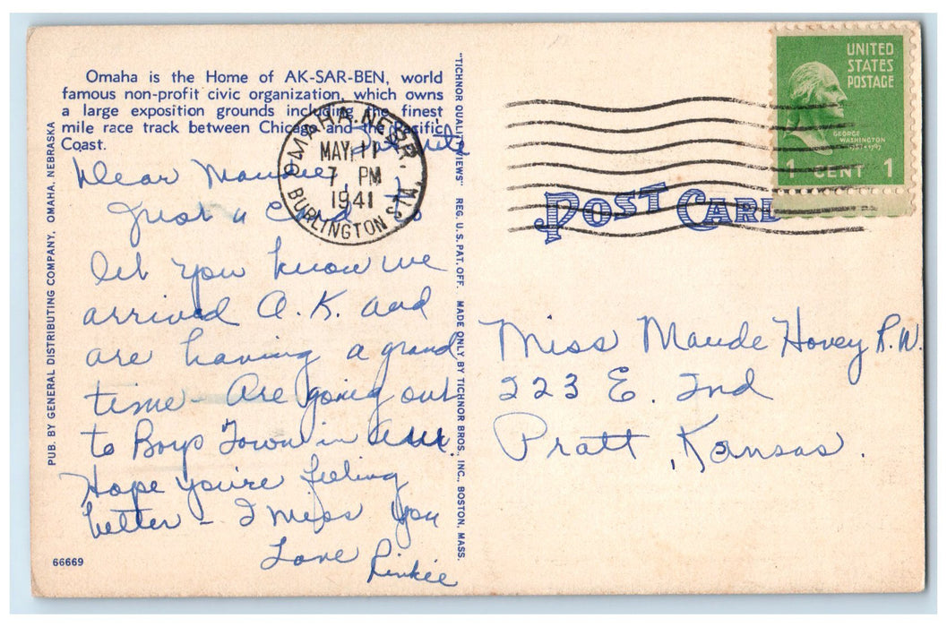 1941 Aerial View Of Ak-Sar-Ben Field Omaha Nebraska NE Posted Vintage Postcard