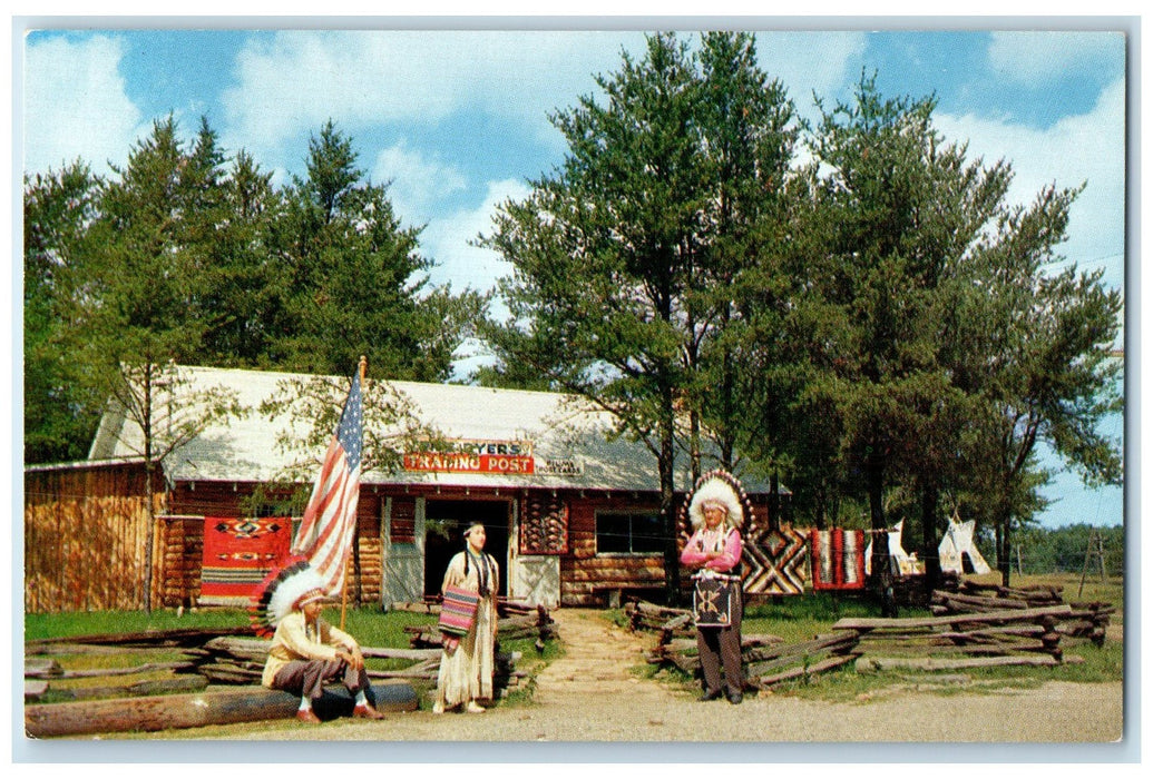 c1950's Winnebago Indian Village Trading Post Store Dells Wisconsin WI Postcard