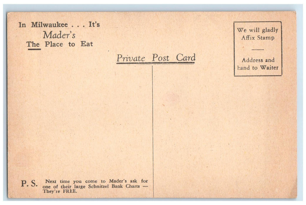 c1950's Mader's Milwaukee's Nationally German Restaurant Wisconsin WI Postcard