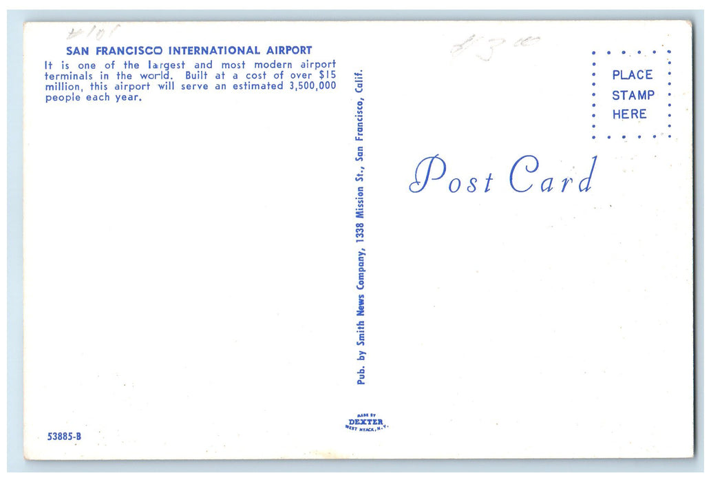 c1950 San Francisco International Airport Airplane Runway California CA Postcard