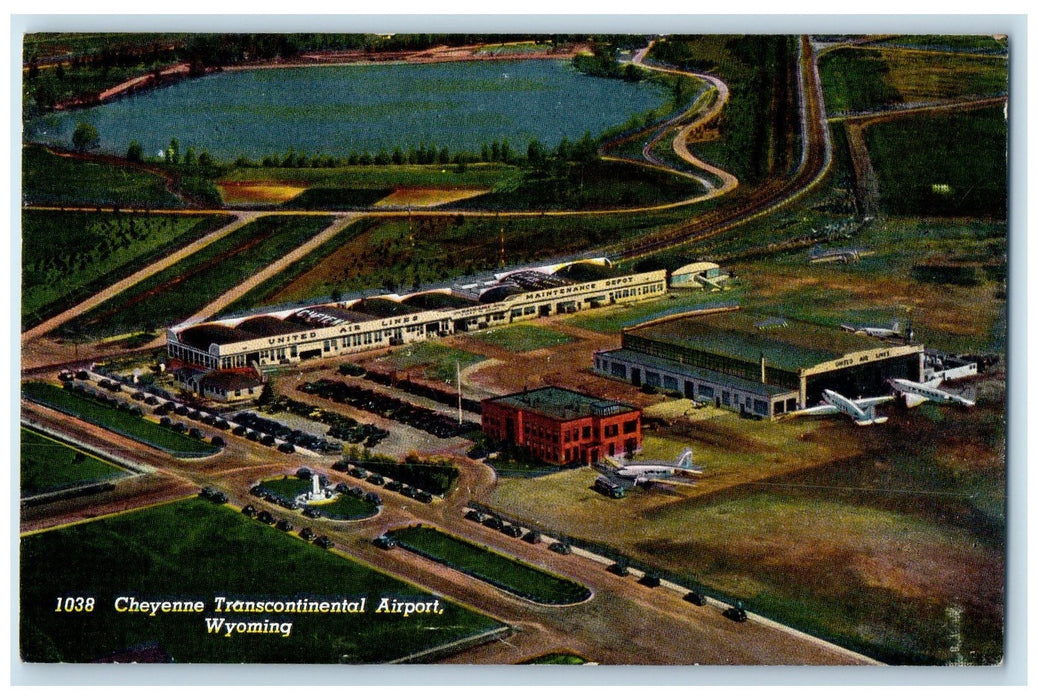 c1950's Cheyenne Transcontinental Airport Airplane Building Wyoming WY Postcard