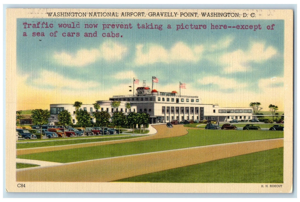 c1940 Washington National Airport Car Park Gravelly Point Washington DC Postcard