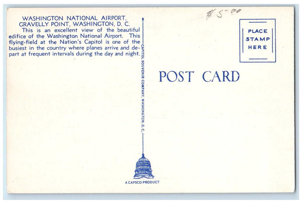 c1940 Washington National Airport Car Park Gravelly Point Washington DC Postcard