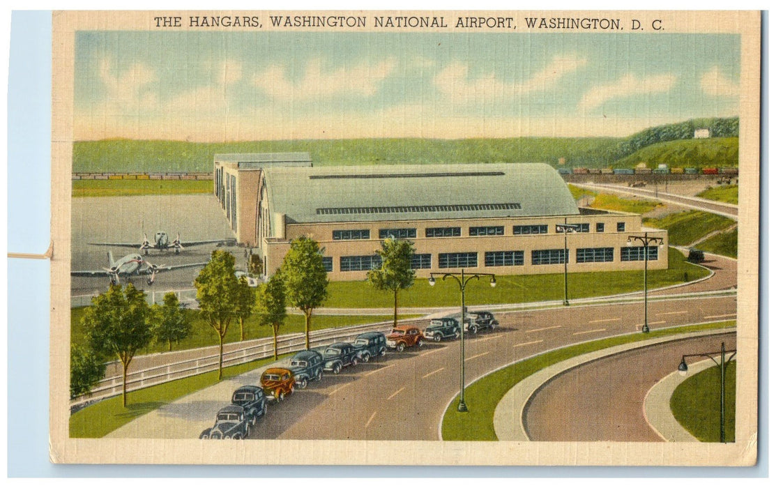c1940 The Hangars Washington National Airport Classic Car Washington DC Postcard