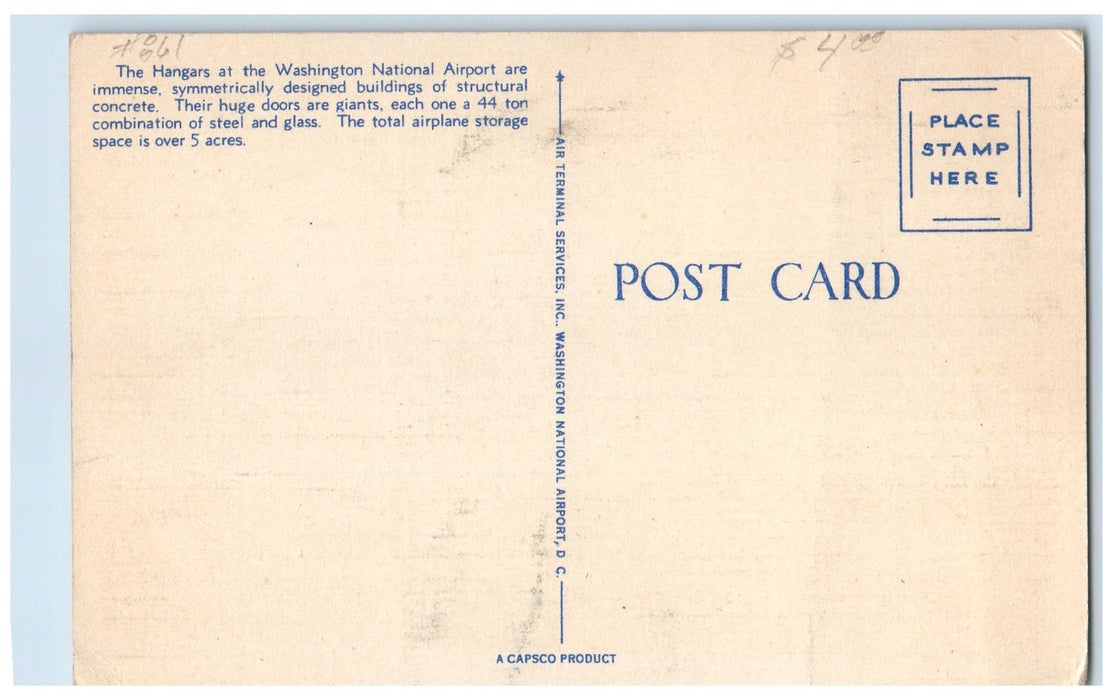 c1940 The Hangars Washington National Airport Classic Car Washington DC Postcard