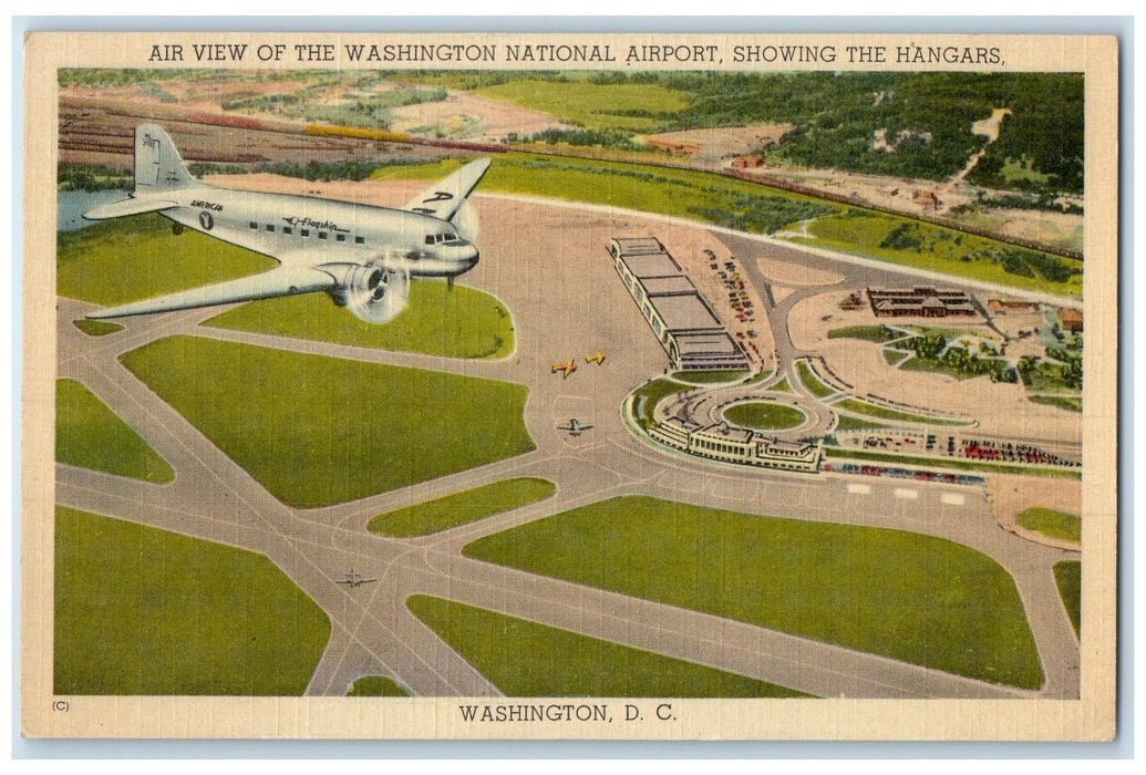 c1940's Washington National Airport Showing The Hangars Washington DC Postcard