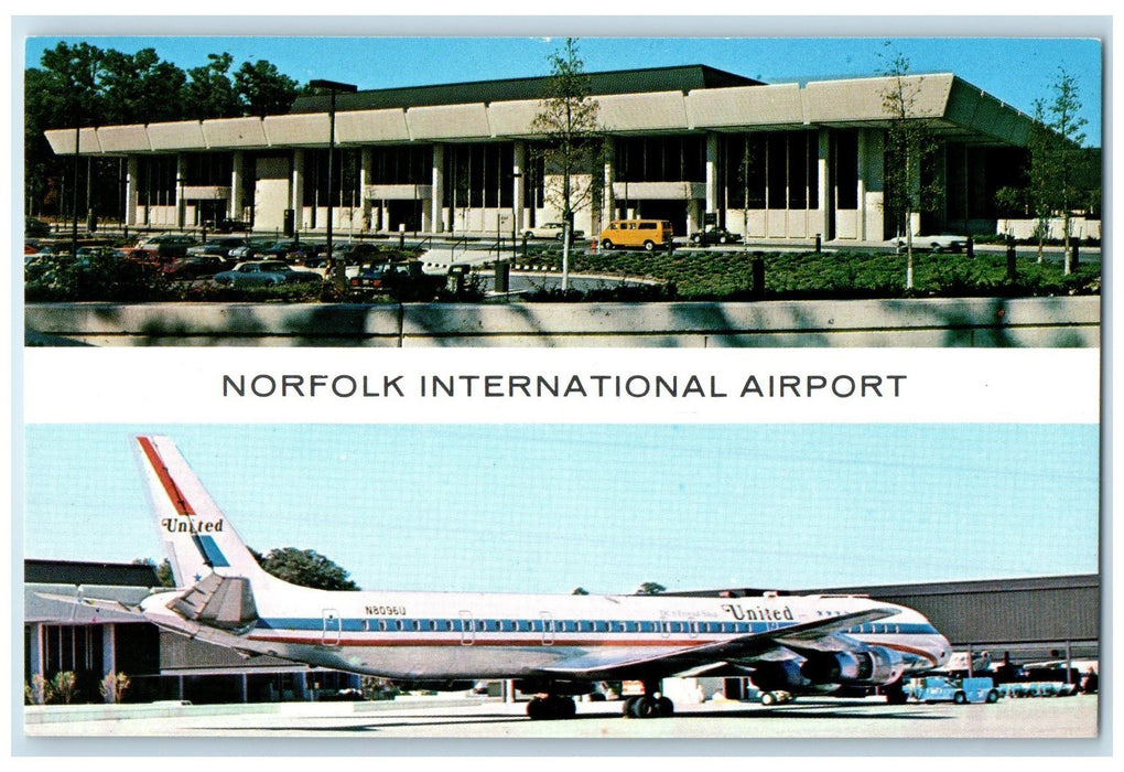 c1950 Norfolk International Airport Airplane Building View Virginia VA Postcard