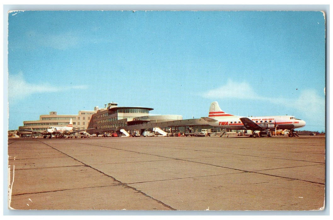 c1950's Greater Pittsburg Airport Runway Building Tower Airplane PA Postcard