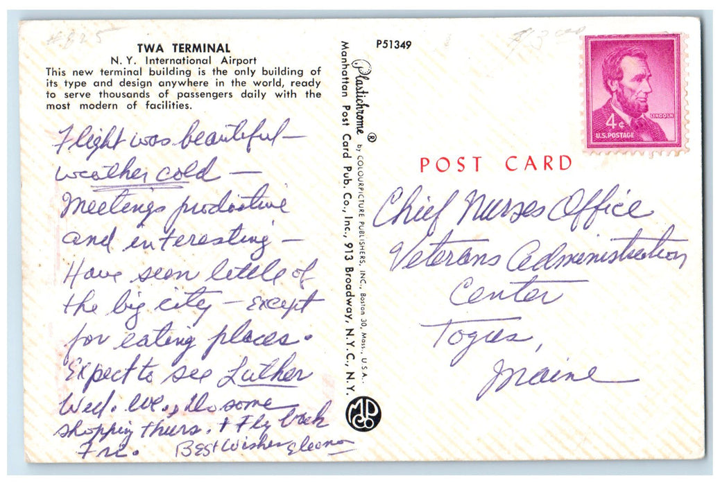 c1950 TWA Terminal New York International Airport Passenger Building NY Postcard