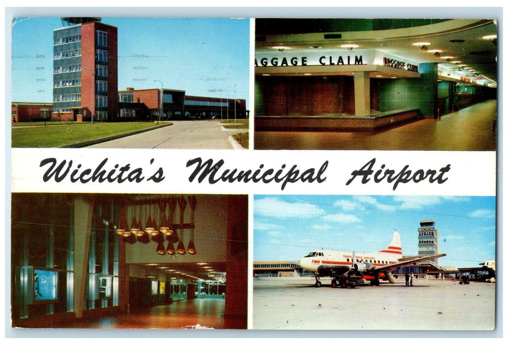 1958 Winchita Municipal Airport Multiple View Airplane Kansas KS Posted Postcard
