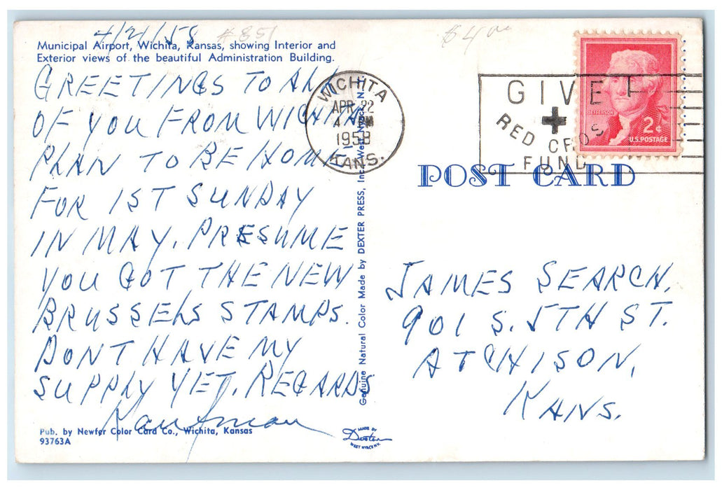 1958 Winchita Municipal Airport Multiple View Airplane Kansas KS Posted Postcard