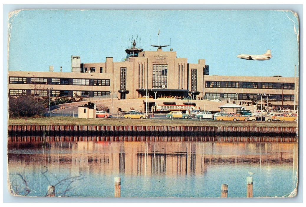 c1950's La Guardia Airport Building Entrance Cars Airplane New York NY Postcard