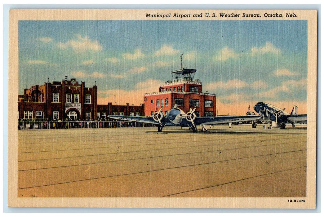 c1940's Municipal Airport & US Weather Bureau Tower Omaha Nebraska NE Postcard