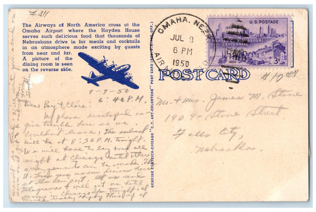 1950 Famous Hayden House Restaurant Dine At Omaha Airport Nebraska NE Postcard