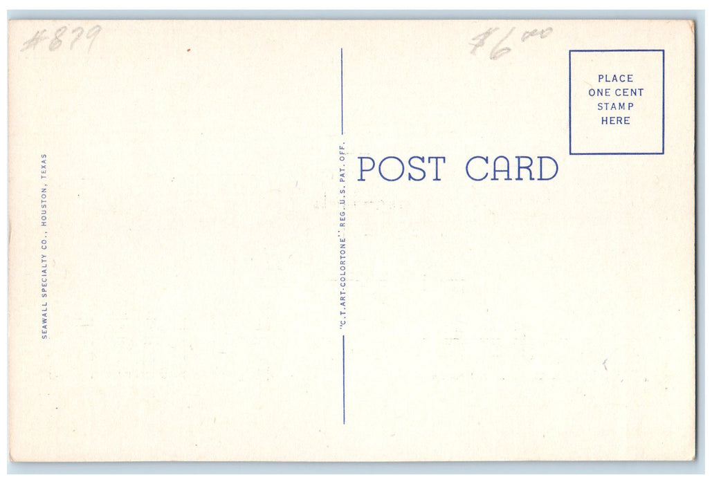 c1940's Municipal Airport Terminal Building Tower View Houston Texas TX Postcard