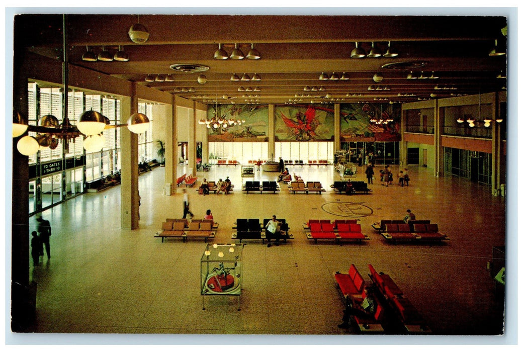 1967 Sky Harbor Airport Lobby Interior Passengers Phoenix Arizona AZ Postcard