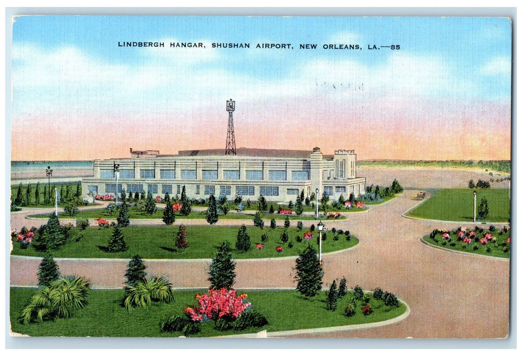 1939 Lindbergh Hangar Shushan Airport Building New Orleans Louisiana LA Postcard