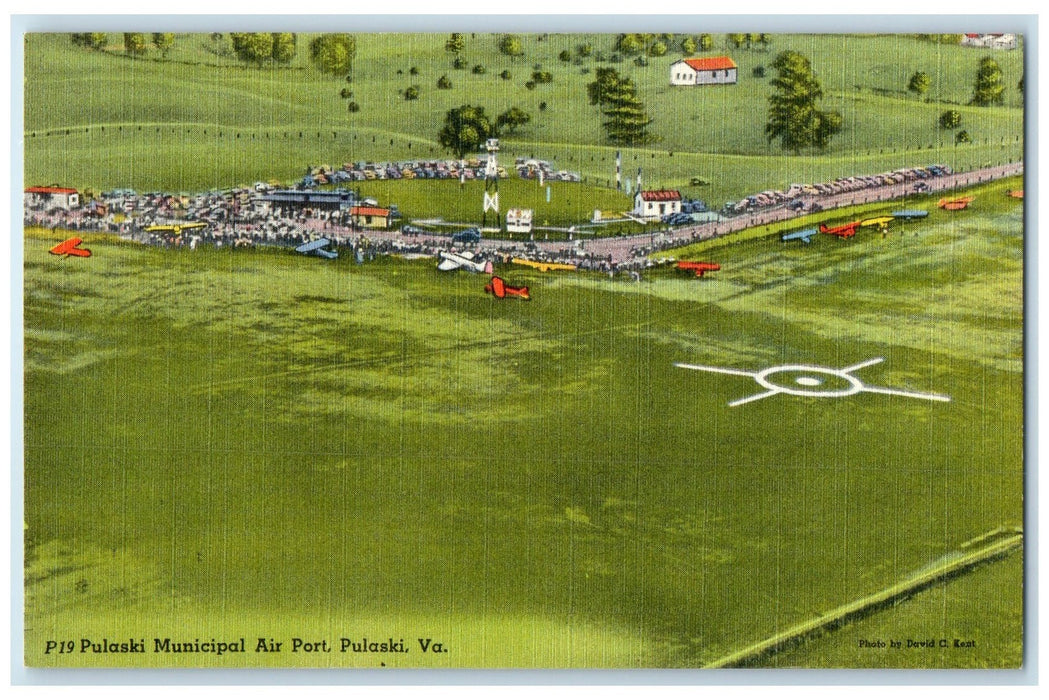 c1940's Pulaski International Airport Aerial View Airplanes Pulaski VA Postcard