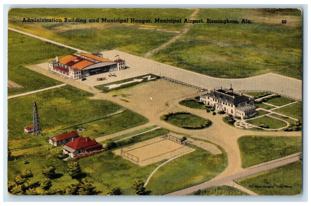 c1940 Administration Building & Municipal Hangar Birmingham Alabama AL Postcard