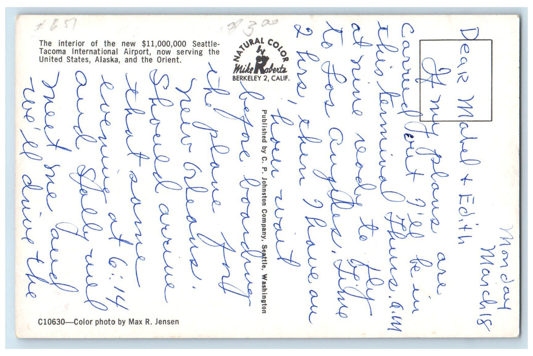 c1950 Interior New Seattle Tacoma International Airport Washington WA Postcard
