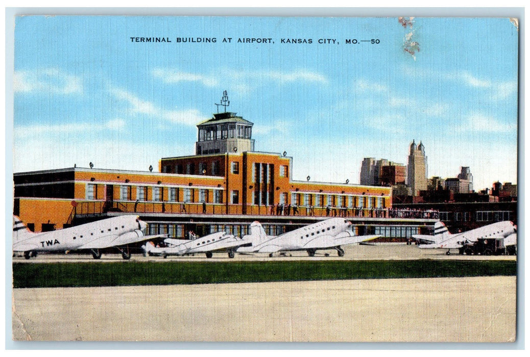 1942 Terminal Building At Airport Airplane Kansas City Missouri MO Postcard