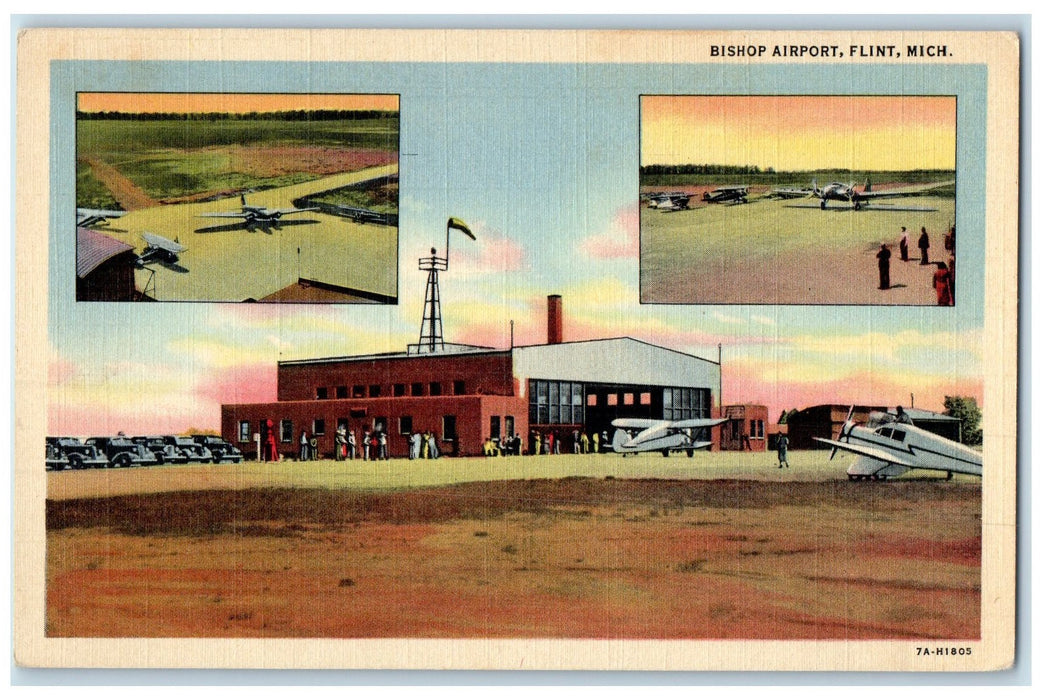 c1940 Bishop Airport Landing Field Airplane Terminal Flint Michigan MI Postcard