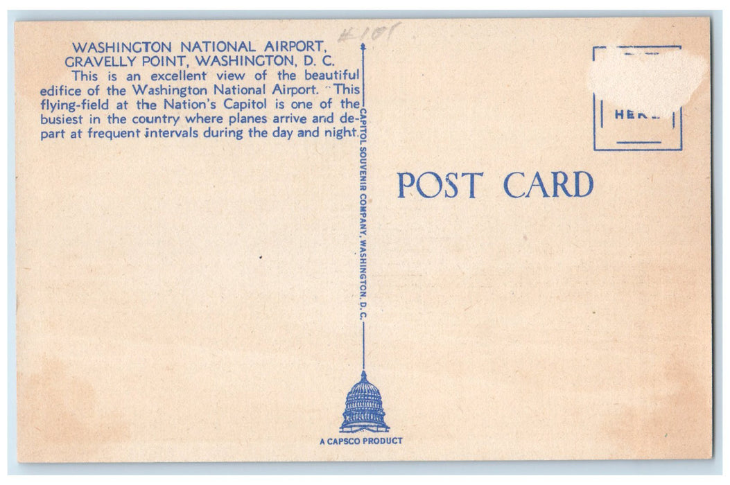 c1940 Washington National Airport Gravelly Point Entrance Washington DC Postcard