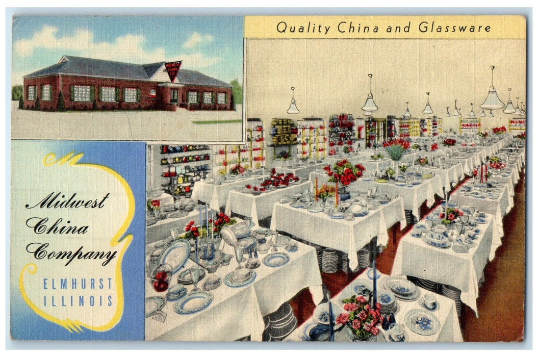 1947 Midwest China Company Quality China And Glassware View Elmhurst IL Postcard